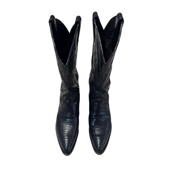 VTG 90s Justin Women Block Heel Cowboy Boots Black Lizard Leather 6B Western EUC - Picture 3 of 9